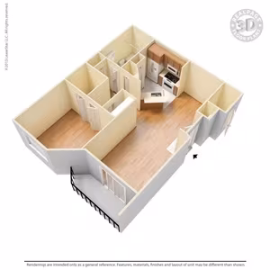 1 Bed 1 Bath 852 SqFt (769 Net) 12207 floor plan
